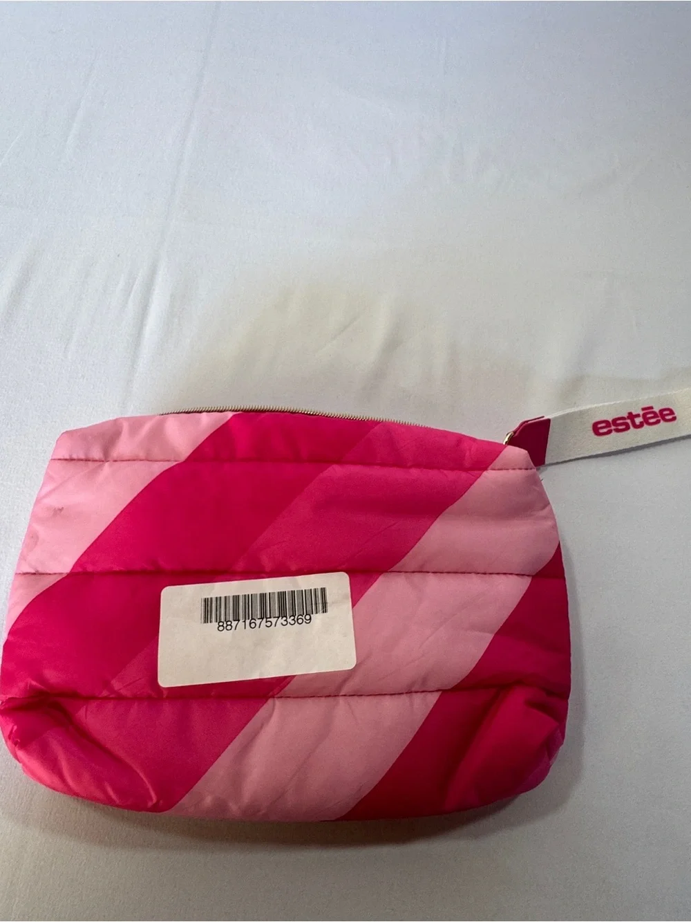 Estée Lauder Pink Striped Puffer Cosmetic Bag